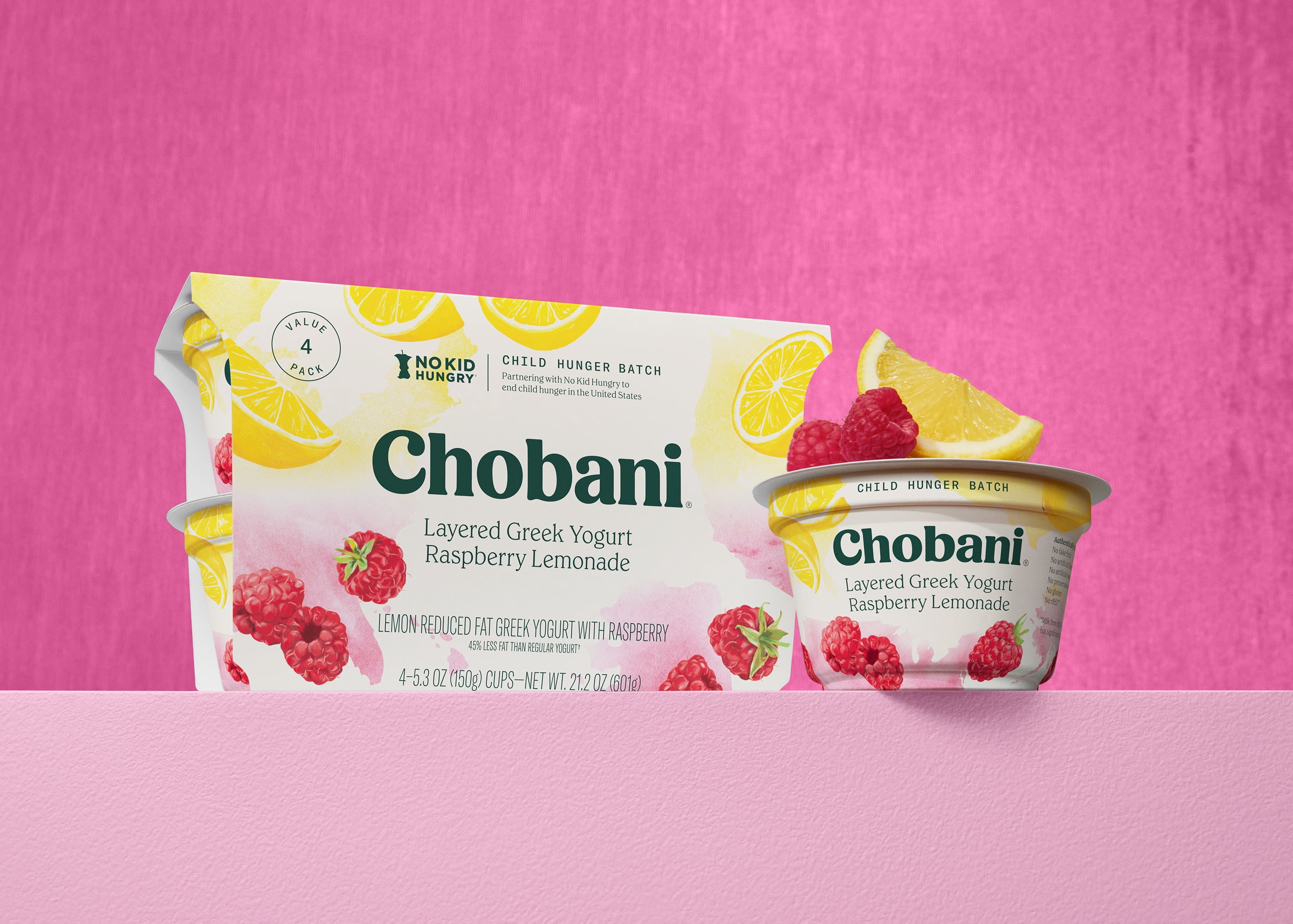 Chobani Reduced Fat Greek Yogurt Raspberry Lemonade 5.3 oz Cup, 4 Pack