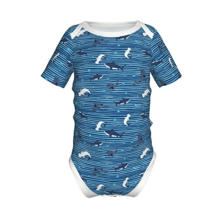 

Junzan Sharks on White Blue Striped Print Short-Sleeve Baby Climbing Clothes Bodysuits for Infant One-Piece for Baby Boys & Girls Baby Clothes Baby Romper with Snap Closure-6 Months
