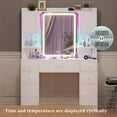 thumbnail image 4 of Afuhokles 5 Drawers Makeup Vanity with Lights and Charging Station, Vanity Table with Smart Mirror with Time Temperature Display, White, 4 of 8