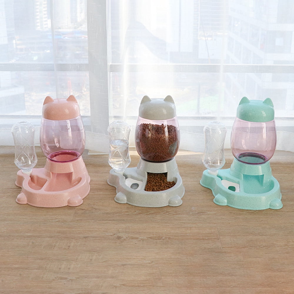 Birdsexy 2 in 1 Automatic Feeder Pet Stuff Dog Cat Drinking Bowl For Pets Water Drinking Feeder Storage Continuous Food Dispenser for Pet Cat Dog - Pink