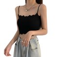 thumbnail image 1 of Camisetas sin mangas con tirantes finos para mujer, camisetas sin mangas con tiras, Color puro a la moda, ajustadas y con bordes ondulados, 1 of 8