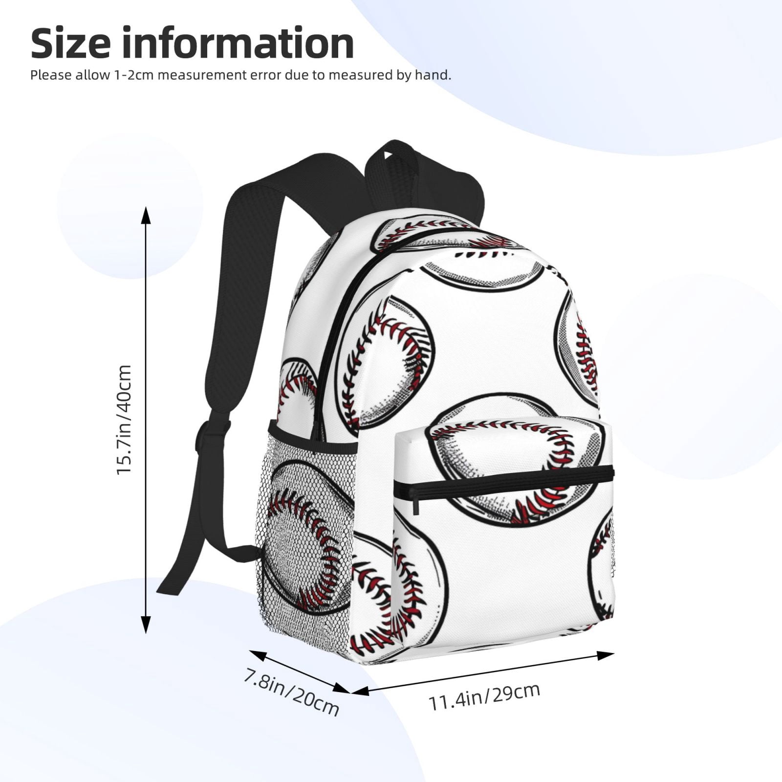 Casual Backpack Water Resistant Lightweight Daypack For Work Travel Hiking Camping Laptop Compartment & Side Mesh Pockets Baseball Theme Sporty Dynamic