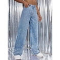 thumbnail image 5 of Women High Waisted Jeans Boyfriend Baggy Wide Straight Leg Casual Denim Pants Trousers Light Blue L, 5 of 9
