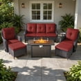 thumbnail image 2 of Bellefurn 7 Pieces Patio Furniture Sets with Fire Pit Table and Swivel Rocking Chairs,High-Back Rattan Patio Outdoor Conversation Set with 3-Seat Sofa,Ottoman & Side Table for Porch Backyard, 2 of 13