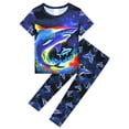 thumbnail image 2 of QEFJNO 3-12Y Kid Boys Shark Pajamas Toddler Little Boys Sleepwear Short Sleeves and Pants 2 Pieces Summer Pjs Set, 2 of 11