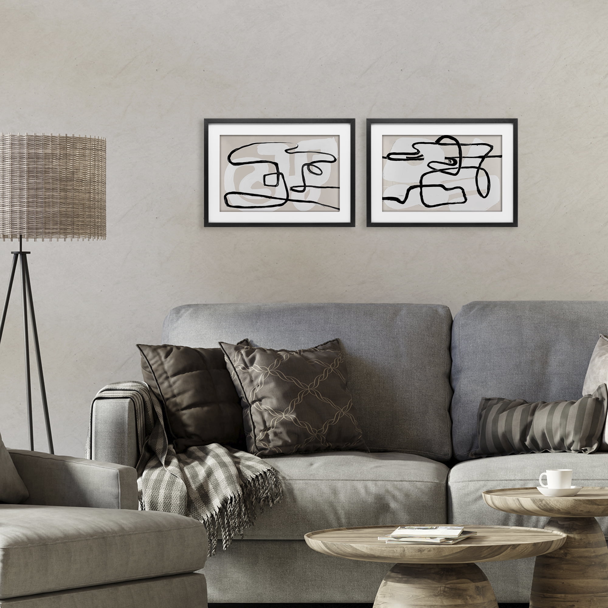Stupell Industries Neutral Twists & Turns 2 Piece Black Framed Print Under Glass Set, design by Lanie Loreth