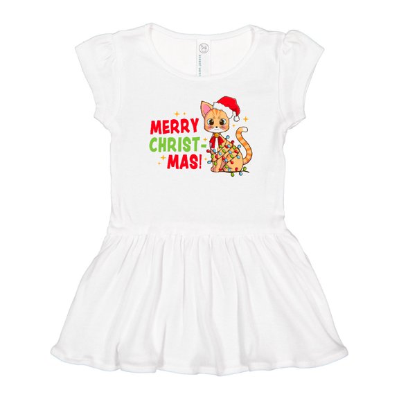 Inktastic Merry Christmas Cute Cat with Colorful Lights Girls Toddler Dress