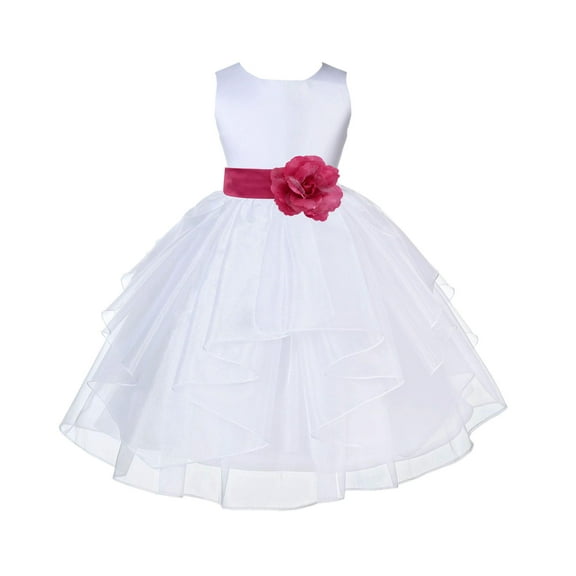 Ekidsbridal White Fuchsia Shimmering Organza Flower Girl Dress Junior Bridesmaid Wedding Pageant Communion Baptism Gown 4613T S