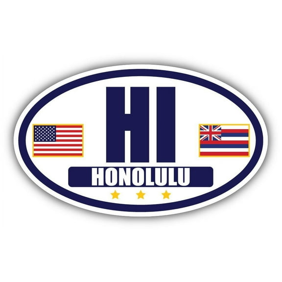 Flag of Hawaii / American Flag Oval 3M Vinyl Bumper Sticker Decal | Navy & Gold Honolulu, HI Sticker Vinyl Decal