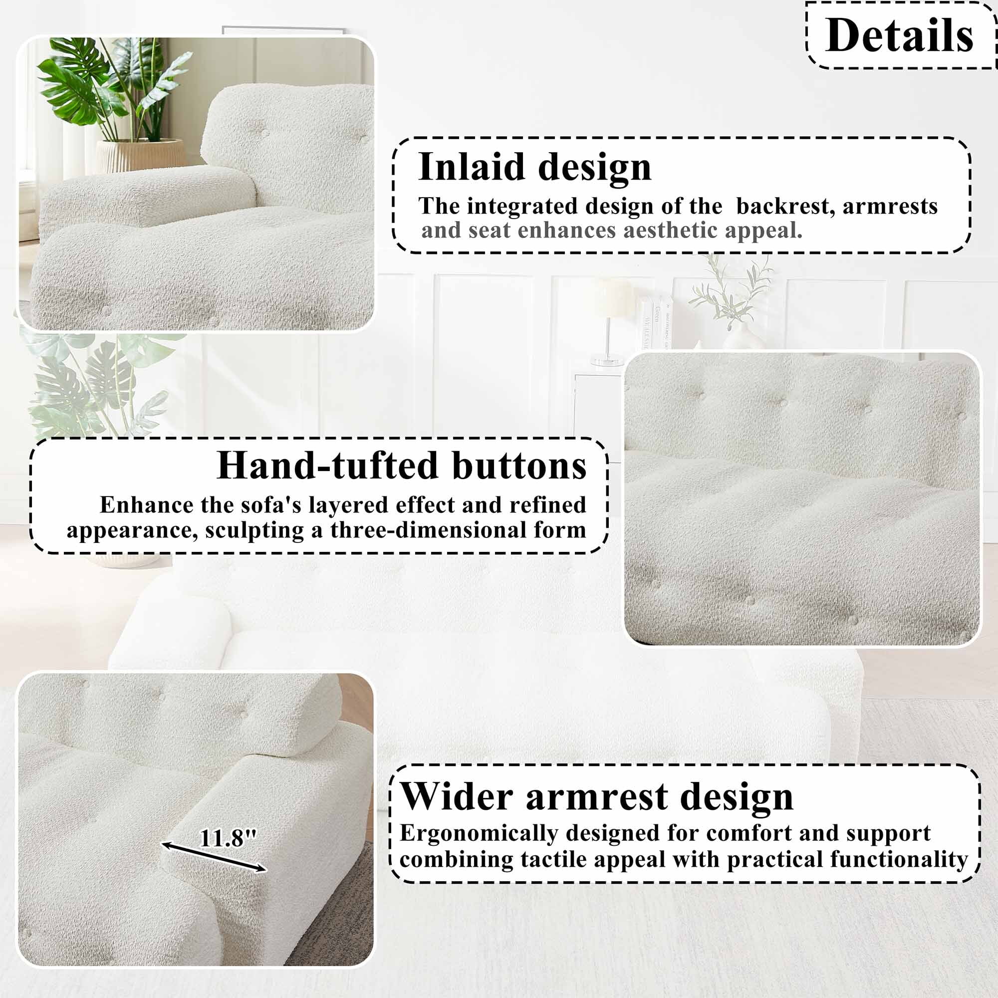 Lunale Boneless Cloud Sofa, No Assembly Required, Modern 3-Seater Chenille Couch for Living Room, Beige