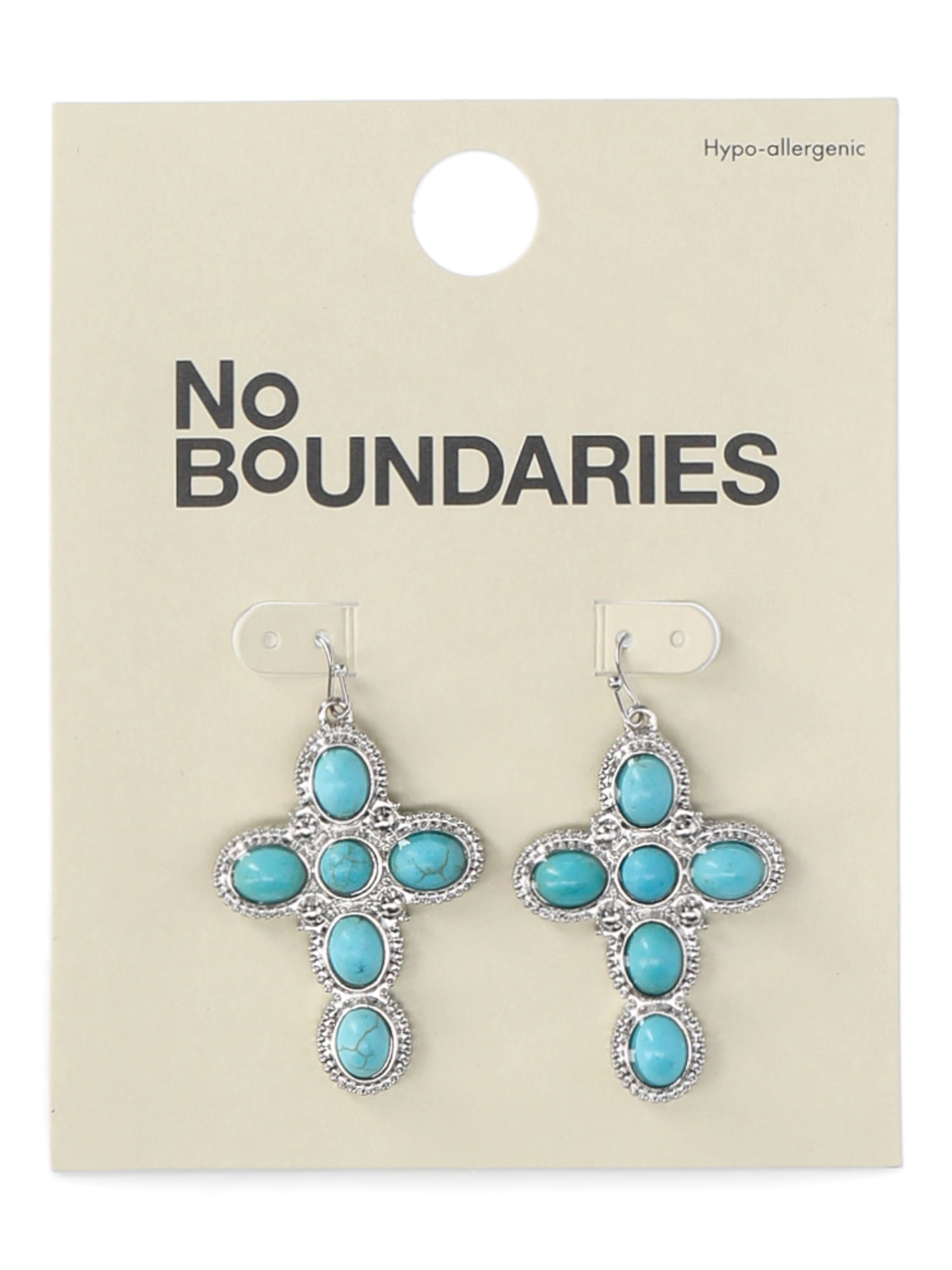 No Boundaries Silver-Tone and Simulated Turquoise Cross Earrings, Women’s