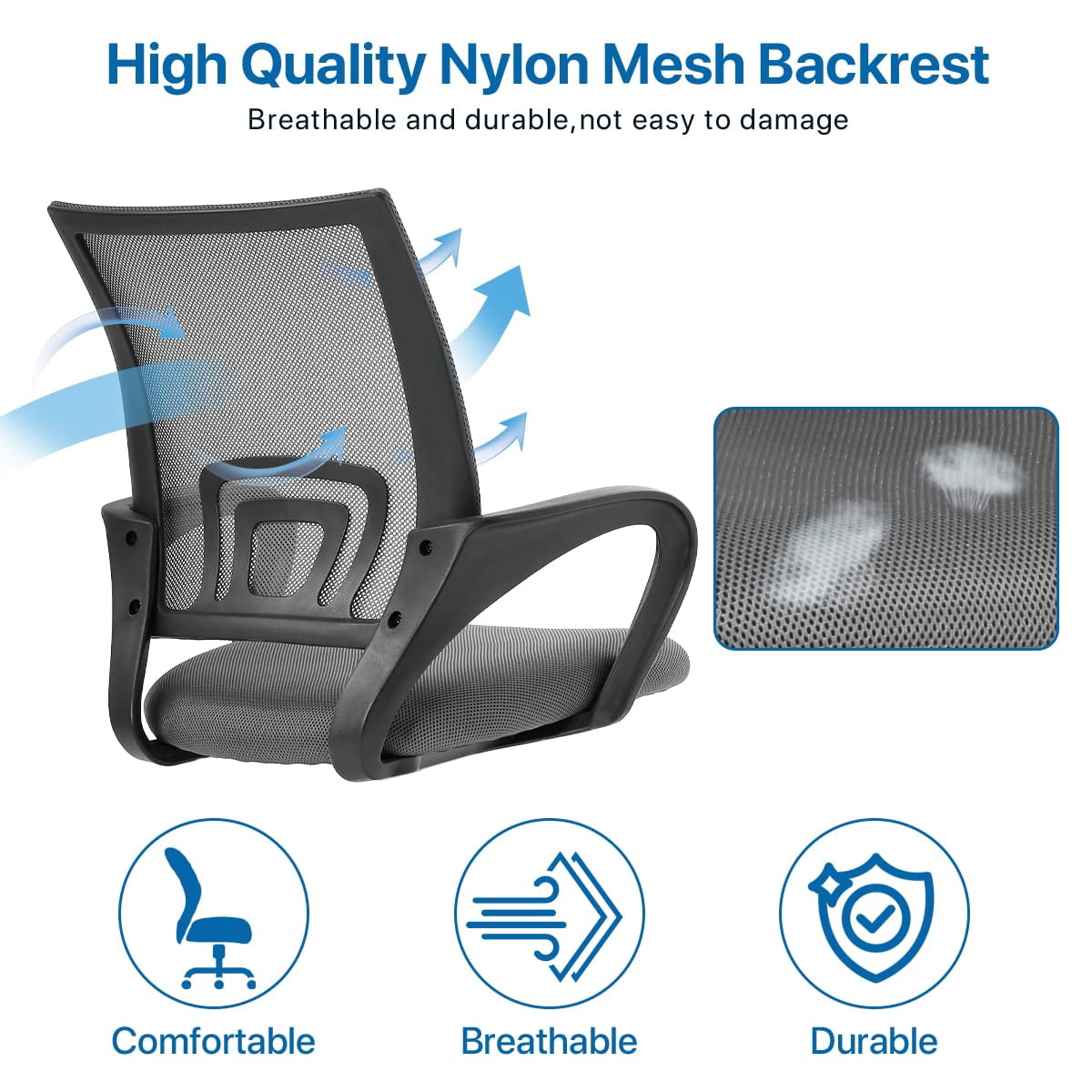 NiamVelo Mesh Office Chair, Mid-Back Home Office Chair Adjustable Ergonomic Desk Chair with Armrest, Rolling Swivel Chair for Adults, Grey
