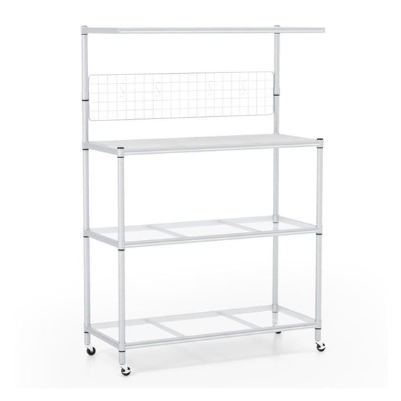 4-Tier Bakers Rack on Wheels, Adjustable Shelves - Kitchen Storage Rack - Metal Utility Shelf - Silver