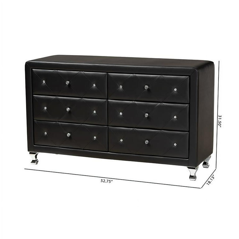 Baxton Studio Luminescence Black Faux Leather Upholstered Dresser Baxton Studio Luminescence Black Faux Leather Upholstered Dresser