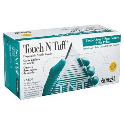 

Touch N Tuff Disposable Gloves Powder Free Nitrile 4 Mil 9.5 - 10 Green