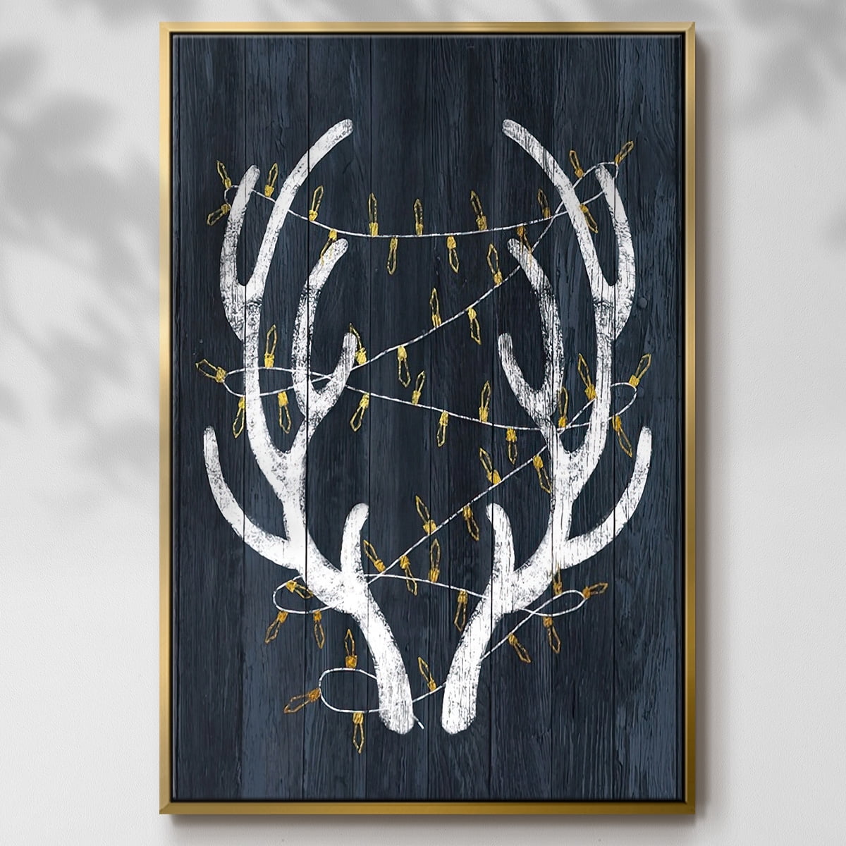 Antlers & Lights - Framed Gallery Wrapped Holiday Canvas - 25 x 37 - Gold Frame