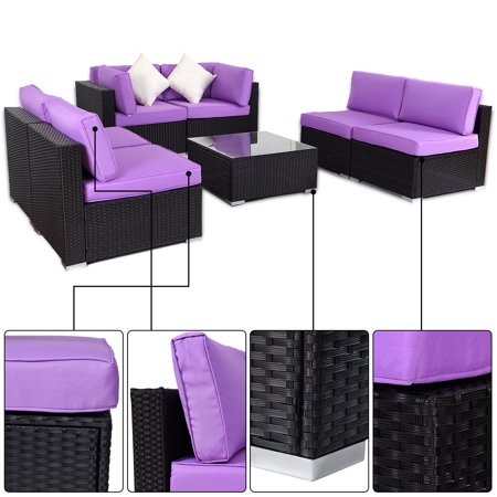 7pcs Rattan Wicker Patio Sofa Set Outdoor Sectional Furniture Purple Cushions Walmart Canada