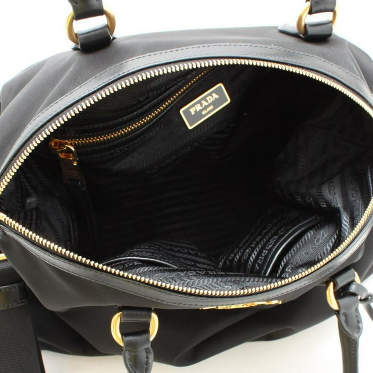 Prada Black Tessuto Nylon Calf Leather Trim Satchel Tote Bag