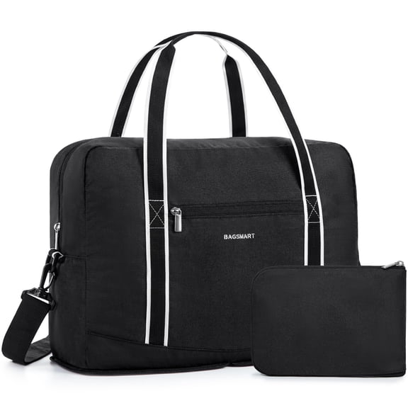 BAGSMART Expandable Travel Duffel Bag for Airline 18x14x8, Foldable Weekend Overnight Bag Tote Carry on Luggage, Unisex, Black
