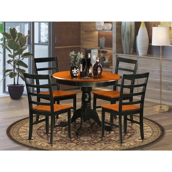 Round Dining Table Set for 4 - 36 Inch Kitchen Table with 4 Chairs - Black Finish