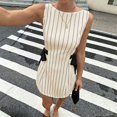 thumbnail image 3 of Morttic Women's Elegant Striped Boat Neck Sleeveless Mini Dress – Double-Side Bow Tie Slim Fit Summer Party & Date Night Dress Apricot，S, 3 of 7