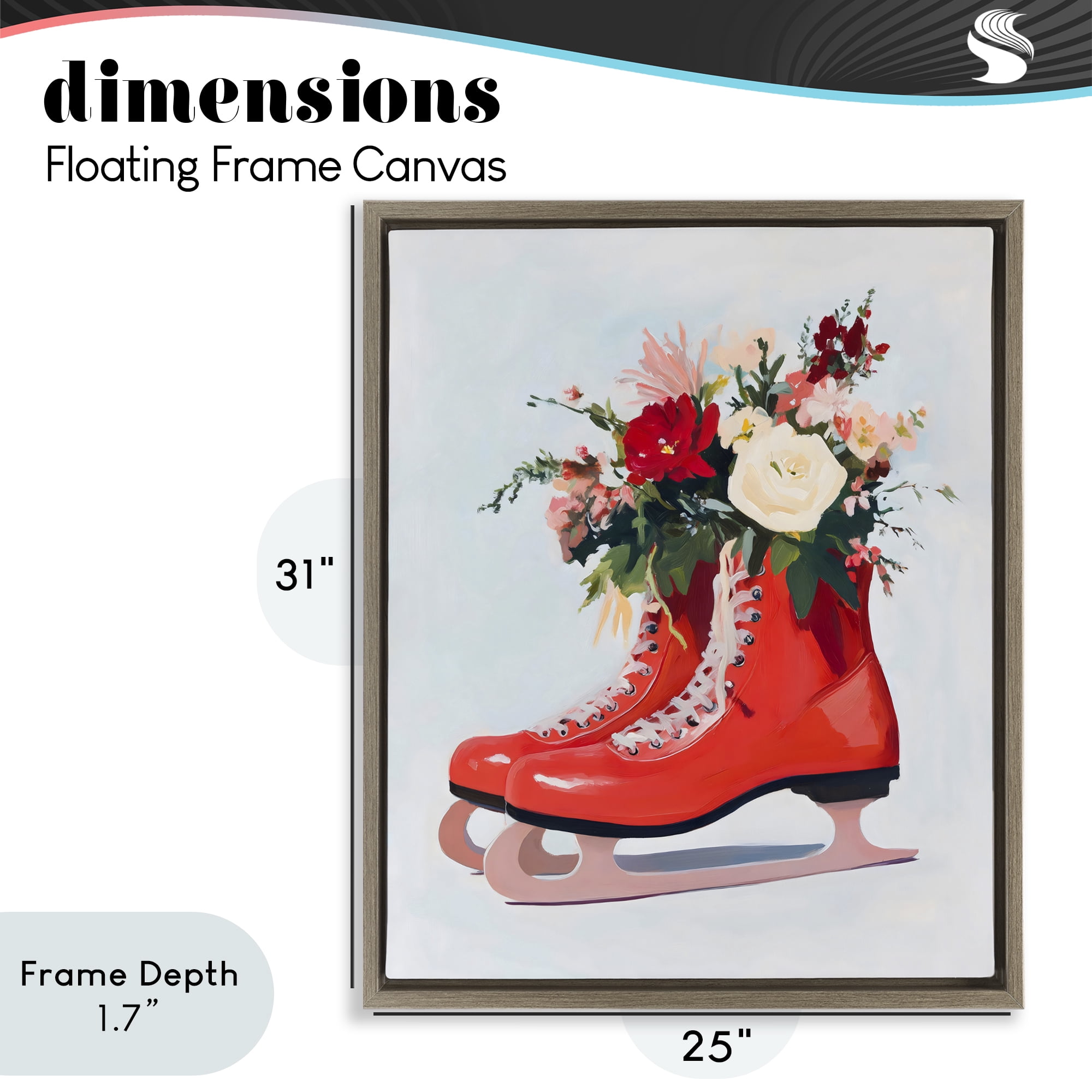 Stupell Industries Floral Ice Skates Brown Framed Floater Canvas Wall Art, design by The Prints Vibe