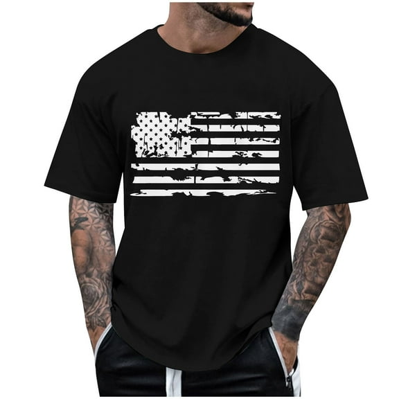 NIEWTR 4th of July Shirts Mens American Flag Patriotic Short Sleeve T-Shirt Mens T Shirt(Black,M)