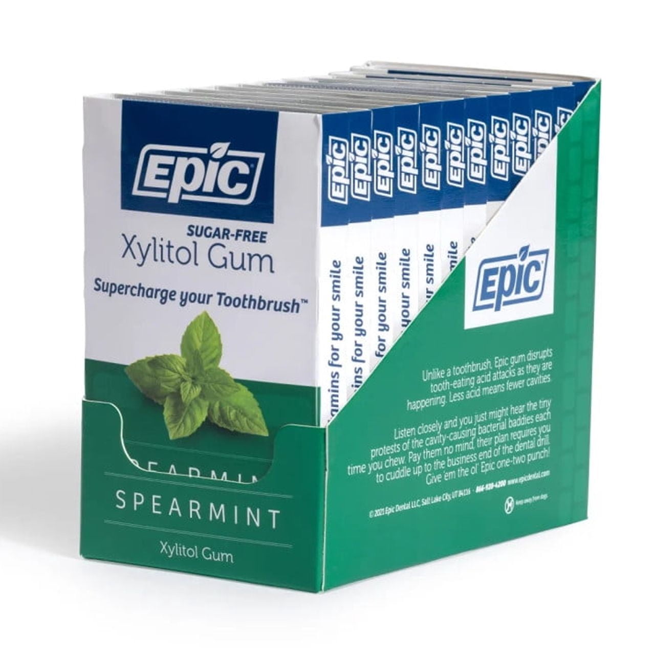 Epic Xylitol Chewing Gum Spearmint Sugar Free Aspartame Free Xylitol Sweetened 12-Piece Pack, 12 Packs