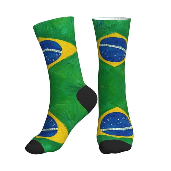 Mens Crew Socks Womens Brazil Flag Workout Training Athletic Socks