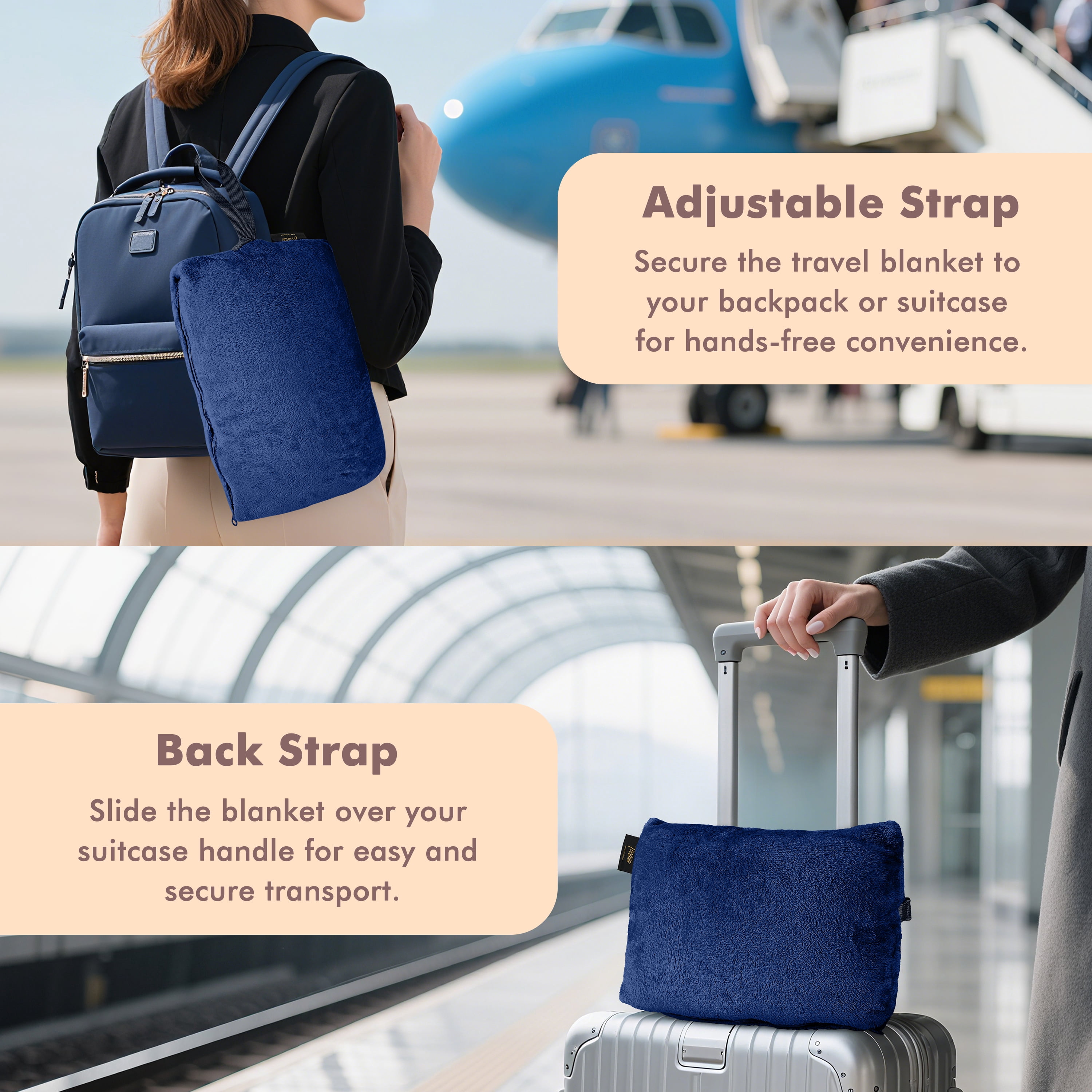 Tirrinia Fleec Wearable Travel Blanket with Foot Pockets for Women & Men | Zippered Front Pocket | Super Soft Lightweight & Cozy Throw Blanket for Adults, One Size Fits All, Dark Blue