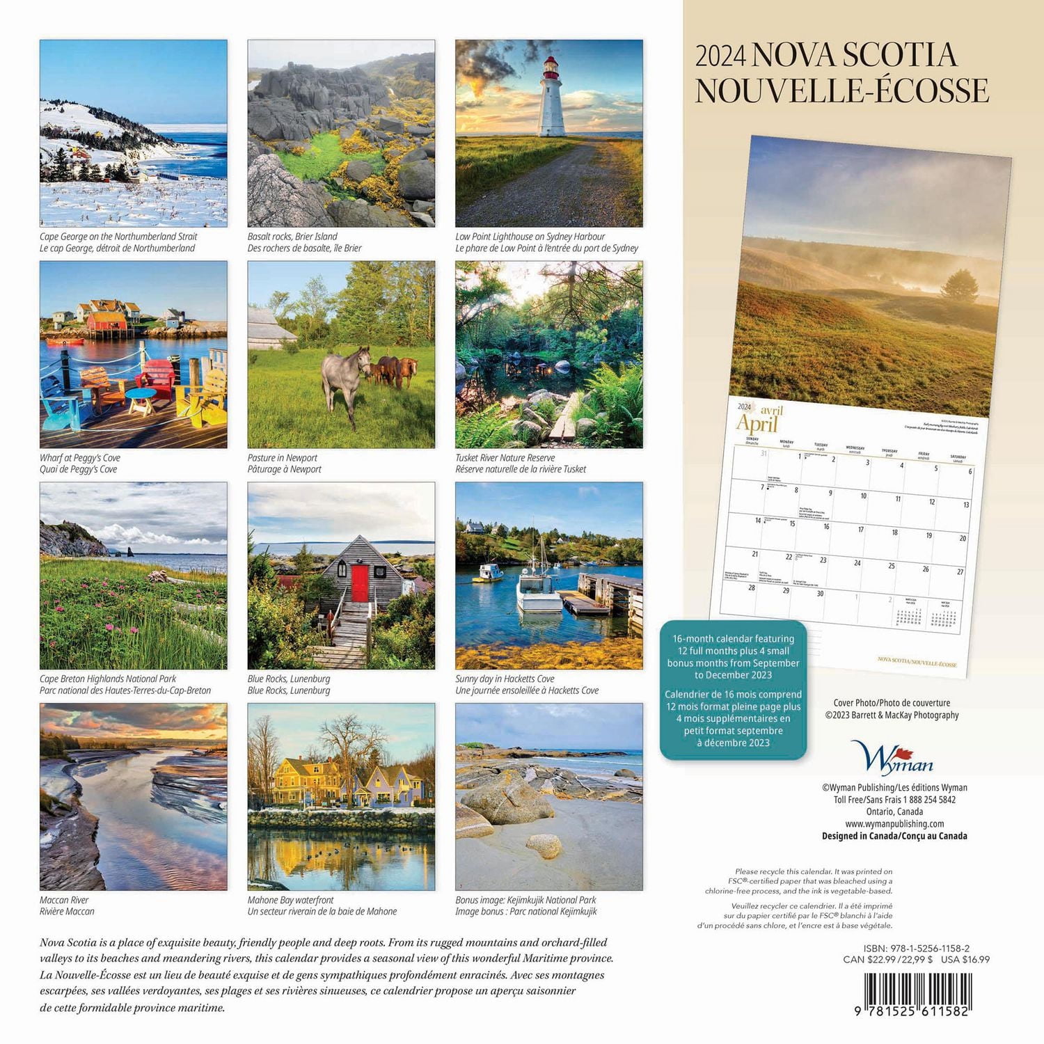 Wyman Publishing Nova Scotia 2024 12x24 Inch Square Wall Calendar, 9781525611582