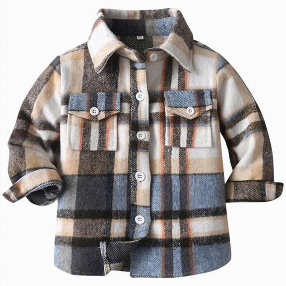 Boys Plaid Brushed Single Breasted Long Sleeved Cardigan Trendy Jacket For Medium And Large Children,Brushed Plaid Cardigan 13-14 Years