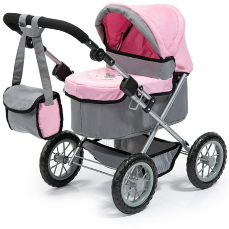 Bayer: Trendy Baby Doll Pram with Adjustable Handle, Foldable Pink/Grey Stroller for Dolls