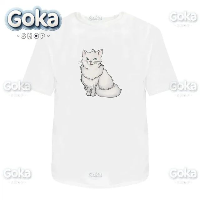 Camisetas con estampado de gato blanco esponjoso ropa para hombre camisetas y camisetas nuevas Camiseta estampada de algodón para mujer ropa Y2K camiseta divertida bonita