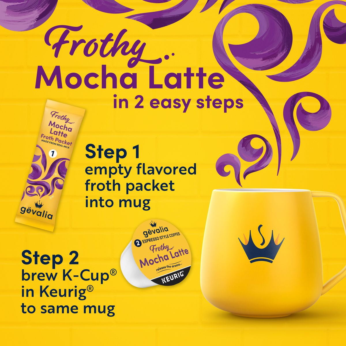 Gevalia Frothy 2-Step Mocha Latte Expresso K-Cup Coffee Pods & Froth Packets Kit (12 Ct Box)