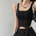 thumbnail image 4 of Fishbone Thread Safari Style Vest Irregular Hook Bottomed Shirt for Women Square Neck Sexy Sleeveless Sort Tops, 4 of 5