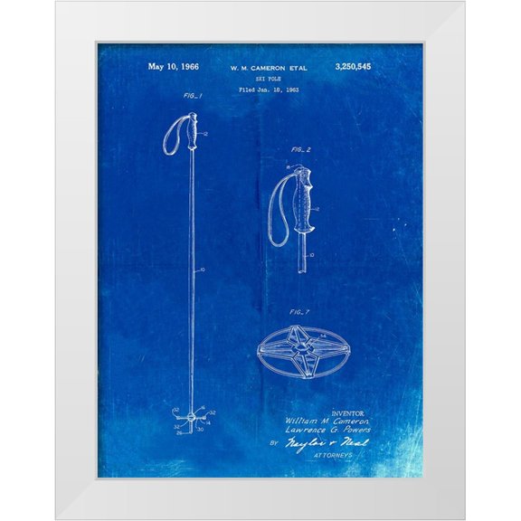 Borders, Cole 12x14 White Modern Wood Framed Museum Art Print Titled - PP1038-Faded Blueprint Ski Pole Patent Poster