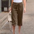 thumbnail image 2 of Brown Teen Girls Shorts Loose Fit Pants Shorts for Women Faux Linen Brunch Capri High Cut Tie Knot Straight Leg Elastic Waist Basic Fall Summer 2025 Clothing Fashion L, 2 of 6