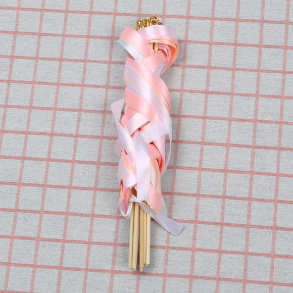VERDANVERSE 10Pack Ribbon Stick Wands Streamers Pink Golden 1.5x23.6in Wood Couples Guests Holiday Party
