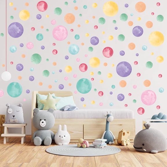Neasyth 424pcs Polka Dot Wall Decals Watercolor Dots Peel and Stick Wall Decals for Girls Playroom Nursery