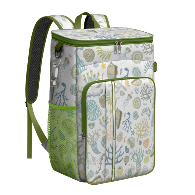 Tropical Cooler Backpack 20L - High-Capacity Insulated Beach Bag with Seashell & Starfish Design, Perfect for Outdoor Adventures