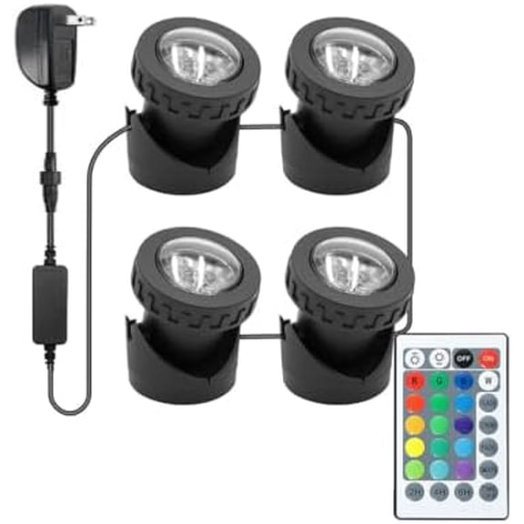 Colored Pond Lights with Timer, RGB Fountain Light IP68 Waterproof, Dimmable Outdoor Landscape Lights Fish Tank Pond Fountain Garden, 4 in Set