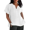 thumbnail image 2 of XIAfhje Linen Shirts for Women Summer Tops Solid Color Crewneck Loose Blouse Short Sleeve Casual Work Shirt Tunic Tops Lightweight Casual Summer Clothes 2024, 2 of 8