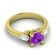 thumbnail image 3 of Diamond-Capitals 2.50 Carat Sparkle Round Cut Amethyst Gemstone Natural Diamond Three Stone Ring for Anniversary Gift 18K Yellow Gold Size 10, 3 of 8