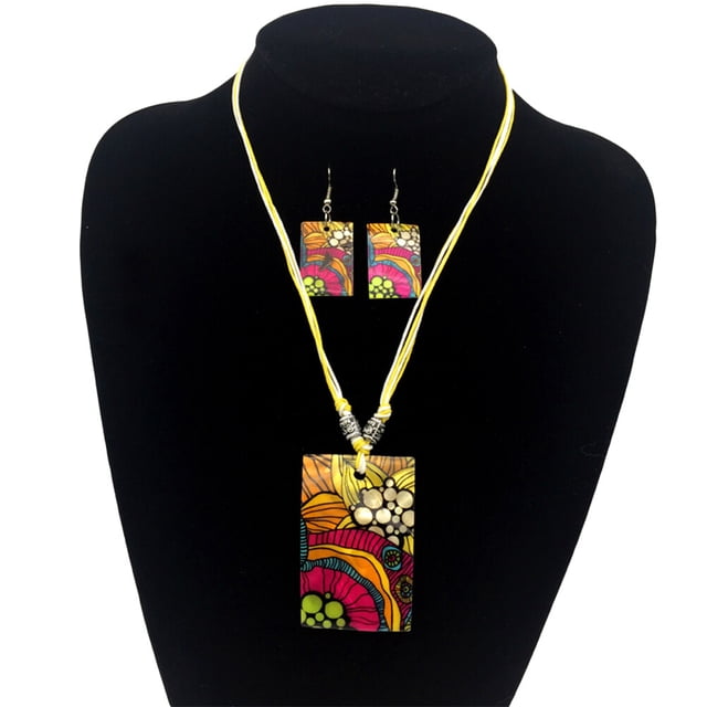 MasteelfCA Fashion Figure Shell Painted Jewelry Set Women Earrings Pendant Necklace Jewelry Set