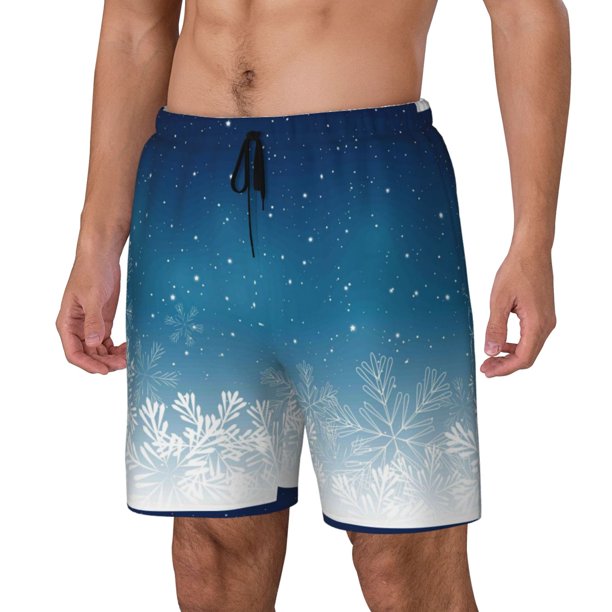 Fotbe Christmas Snowflakes Traje de Baño para Hombre – Shorts de Natación de Secado Rápido con Forro y Bolsillos-3X-Large
