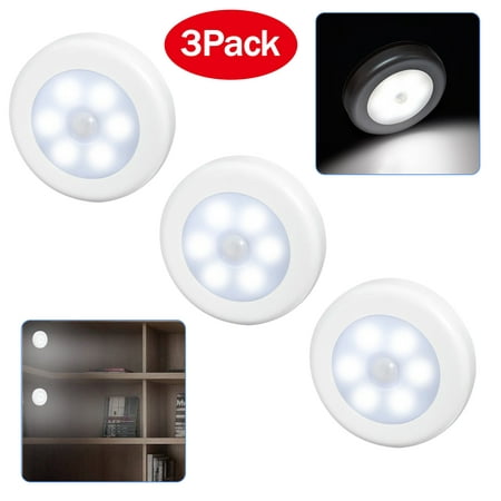 TSV 3 Pack Motion Sensor Light, Battery-powered Wireless Pir 6 LED Wall Night Light, Stick-on Anywhere Closet Light Tap Light Stair Light for Cabinets, Hallway, Bedroom, Kitchen -