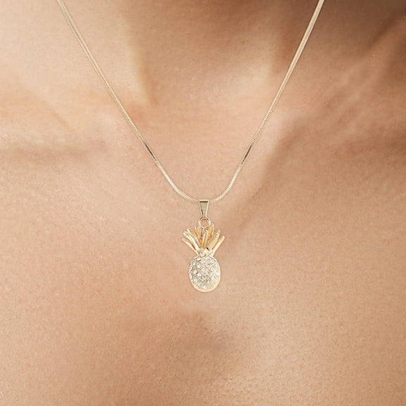Raindrops Golden Pineapple Pendant Necklace for Women with Alloy and Rhinestone Decor, Perfect for Stylish Neck Decor
