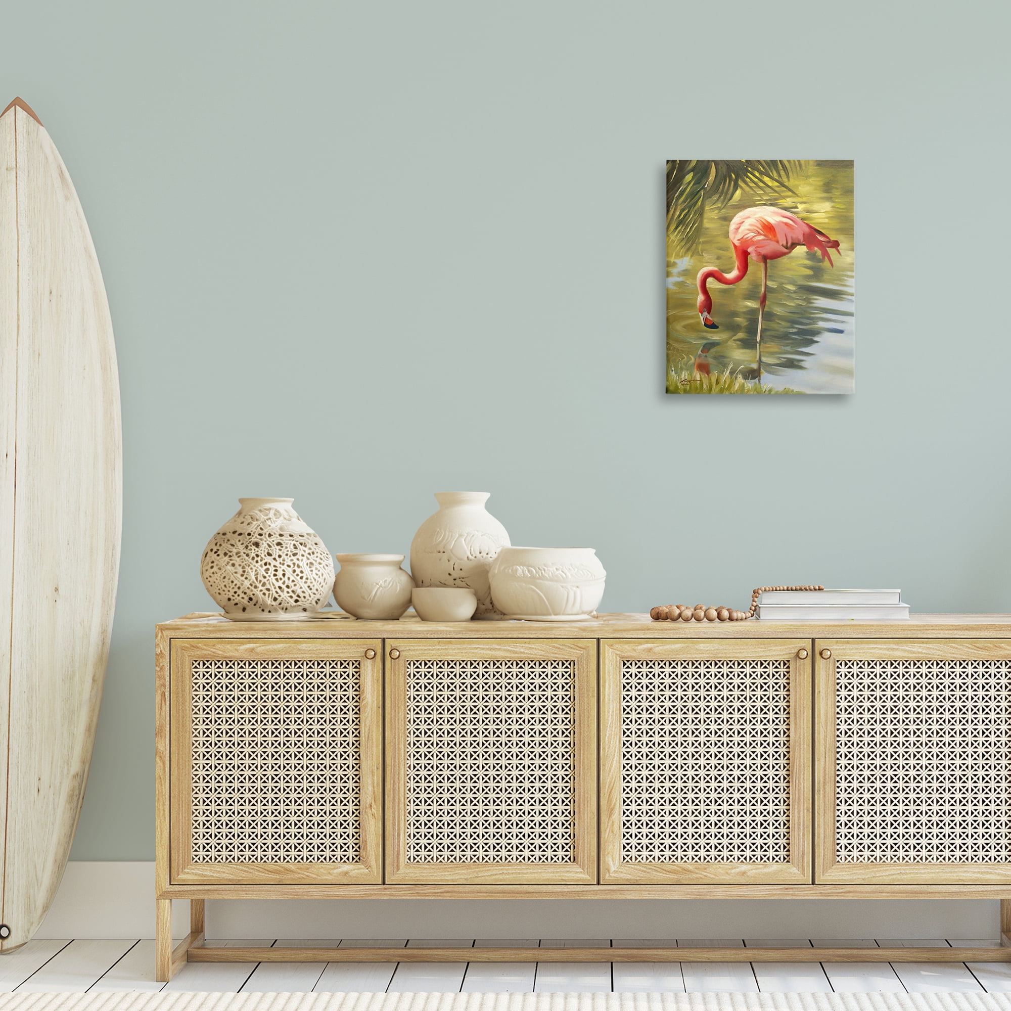 Stupell Industries Flamingo Shallow Pond Animals & Insects Painting Gallery Wrapped Canvas Art Print Wall Art, 16 x 20