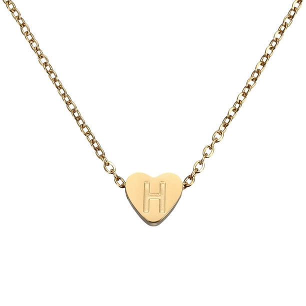 Collar con Inicial en Forma de Corazón para Mujeres, Cadena de Acero Inoxidable Baño de Oro de 18K, Collares Personalizados con Letra H para Regalos de Joyería para Mujeres, Tono Dorado